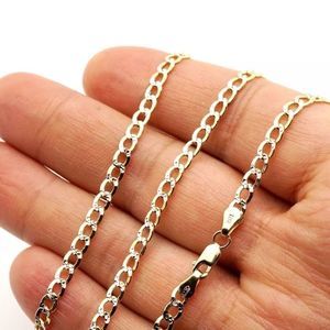 14K DIAMOND Cut Solid Gold Cuban Link Chain 20"